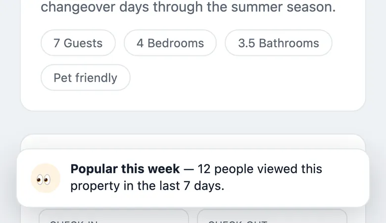 On a phone, the same note sits at the bottom of the screen above the booking dates.
